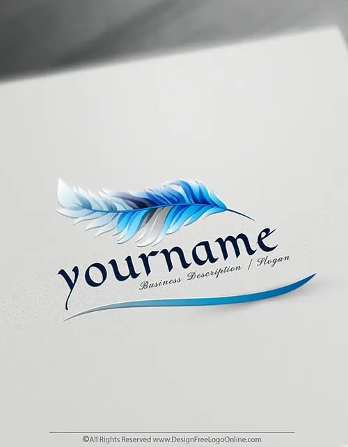 Blue Quill feather pen Logo design maker