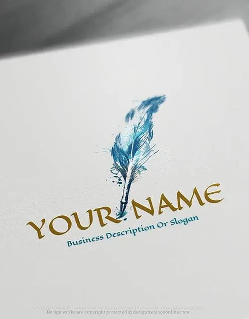 Online Blue Feather Quill Pen Logo Design