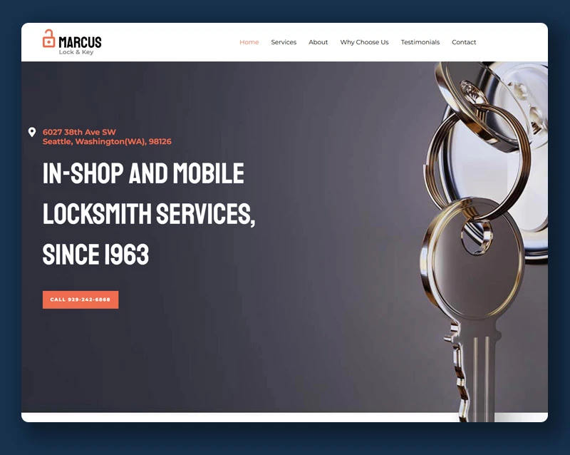 Custom Website + Hosting 21 Landing page for Locksmith, Plumbing, Maintenance