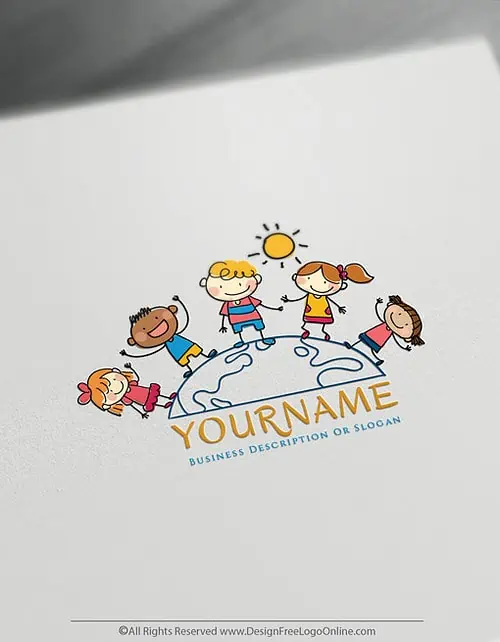 Group Of Kids around the world Logo Template